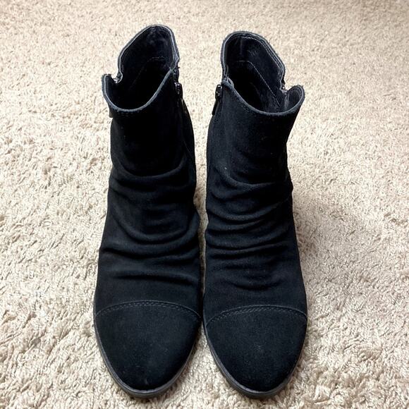 White Mountain Women Black Suede Leather Zip Up Ruching Style Bootie Size 8.5 - Picture 1 of 11